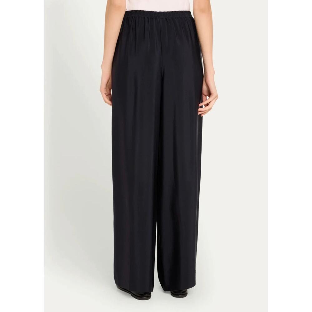 ESKANDAR 100% Silk Wide Leg Trousers Pants Size 1 Pull-On Black Midnight - Picture 3 of 10